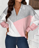 V-Neck Ribbed Contrast Top