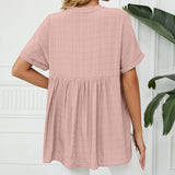 Women Loose Split V-Neck Flowy Plain Short Sleeve