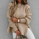 Casual Solid Side Slit Chunky Loose Knitted Sweater