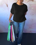 Casual loose solid color round neck pullover