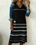Hooded Striped Color Block Dress