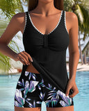 Two-Piece Leaf Print Boxer Tankini