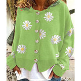 Women's Daisy Pattern Embroidered Knitted Cardigan Sweater