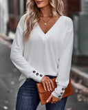 Solid V Neck Long Eyelet Sleeve Shirt