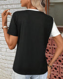 Round Neck Contrast Color Versatile T-Shirt