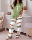 Contrast Print Straight-Leg Pants