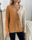 Contrast Color Panel V-Neck Sweater