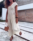 Elegant Solid Color V-Neck Dress