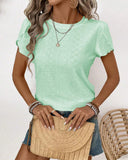 Round Neck Solid Color Ruffle Sleeve T-Shirt