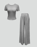 Casual Short-Sleeved Wide-Leg Pants Suit