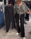 V-Neck Animal Print Bat Sleeve Blouse