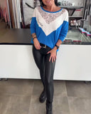 Fashionable Round Neck Patchwork Lace Top