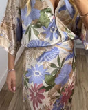 Retro V-Neck Printed Fishtail Skirt Suit