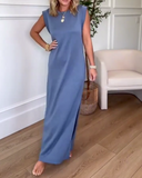 Round Neck Sleeveless Slim Fit Slit Dress