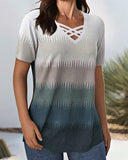 Crossover V-Neck Contrast T-Shirt
