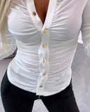 Slim Fit Lapel Long Sleeve Top