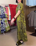 Printed Pleated Straight Dress