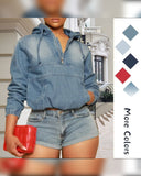 Hooded Zipper Collar Denim Sweatshirt