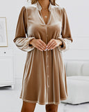 Stand-Collar Long Sleeve Velvet Dress