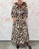 Round Neck Long Sleeve Leopard Dress