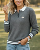 Shirt Collar Contrast Pullover