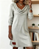 Pile Collar Long Sleeve Straight Dress