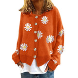 Women's Daisy Pattern Embroidered Knitted Cardigan Sweater