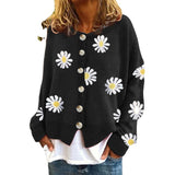 Women's Daisy Pattern Embroidered Knitted Cardigan Sweater
