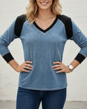 Long-Sleeved V-Neck Contrasting Color Pullover Sweater