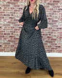 V-Neck Waist Leopard Print Dress