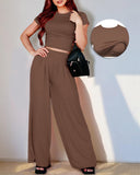 Casual Short-Sleeved Wide-Leg Pants Suit