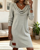 Pile Collar Long Sleeve Straight Dress
