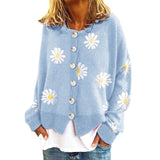 Women's Daisy Pattern Embroidered Knitted Cardigan Sweater