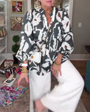 Floral Print Ruffle Trim Loose Blouse