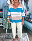 V-Neck Color Block Loose Sweater