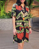 Casual Pocket V-Neck Printed Dress