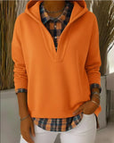 Faux Two-Piece Plaid Patchwork Hoodie