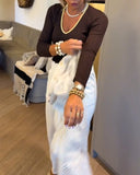 Contrast Color V-Neck Fashionable Top