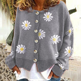Women's Daisy Pattern Embroidered Knitted Cardigan Sweater