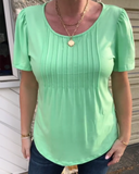 Round Neck Puff Sleeve Pleated T-Shirt