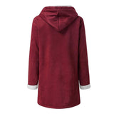 Women Fleece Lined Hooded Horns Buckle Parka Jacket with Pockets