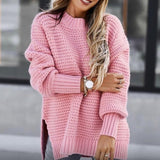 Casual Solid Side Slit Chunky Loose Knitted Sweater