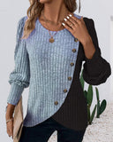 Contrast Round Neck Button Decor shirt