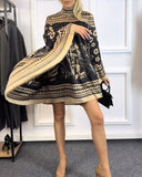 Fashion Printed Batwing Sleeve Dress