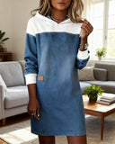 Hooded Denim Patchwork Drop Shoulder Dress