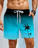 Beach Coconut Tree Print Contrast Shorts