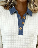 Colorblock Patchwork Fashionable Lapel Sweatshirt