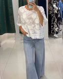 Solid Color Three Quarter Sleeve Blouse