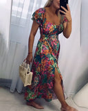 Sexy Floral Short Sleeve Maxi Dress