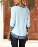 Denim Waffle Long-Sleeved Top